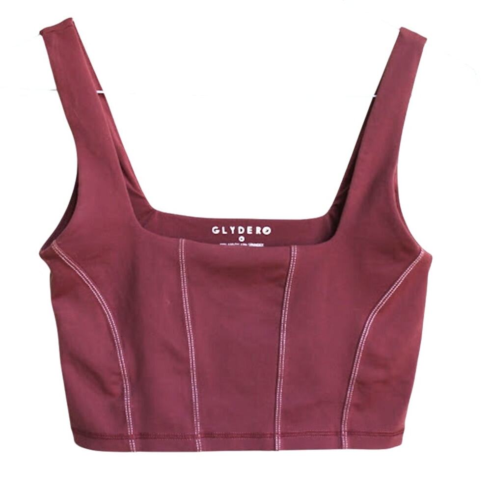 GLYDER | Square Neck Yoga Sports Bra Cropped Workout Tank Top Merlot Gym M